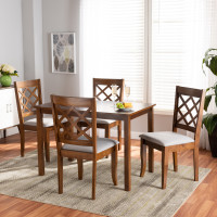 Baxton Studio Sari-Grey/Walnut-5PC Dining Set Sari Modern and Contemporary Grey Fabric Upholstered and Walnut Brown Finished Wood 5-Piece Dining Set